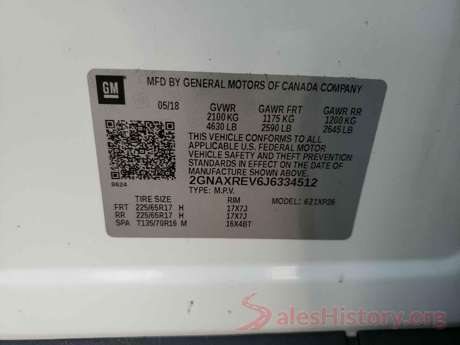 2GNAXREV6J6334512 2018 CHEVROLET EQUINOX