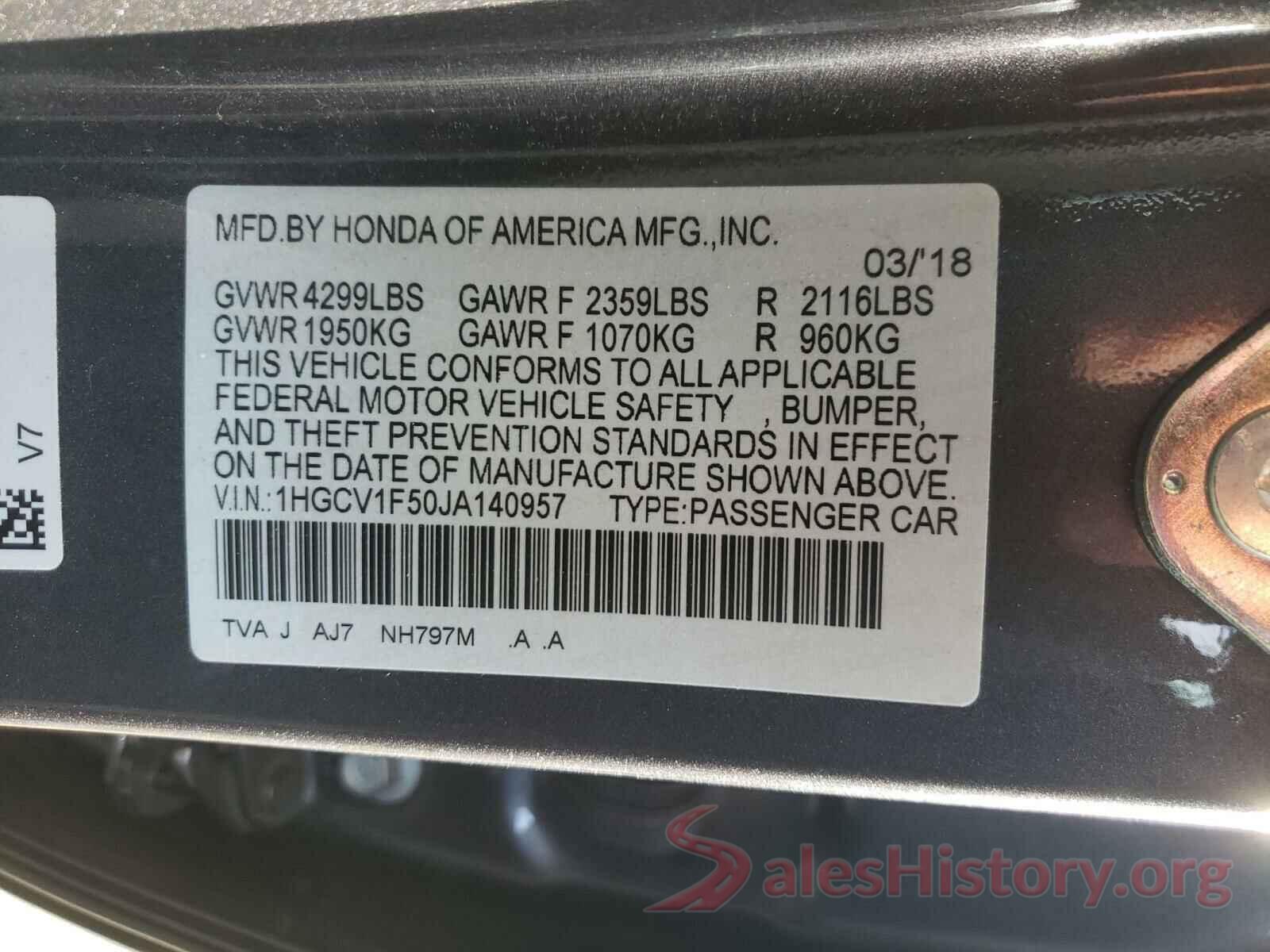 1HGCV1F50JA140957 2018 HONDA ACCORD