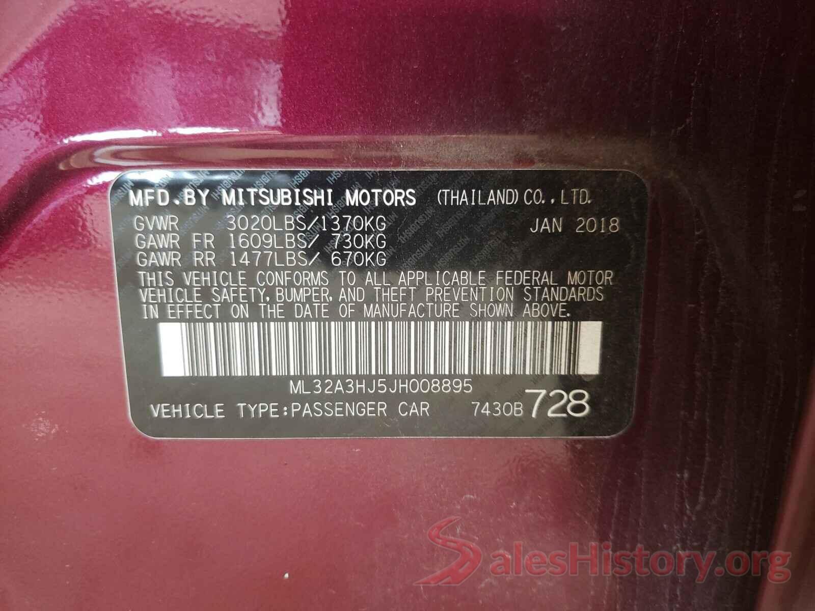 ML32A3HJ5JH008895 2018 MITSUBISHI MIRAGE