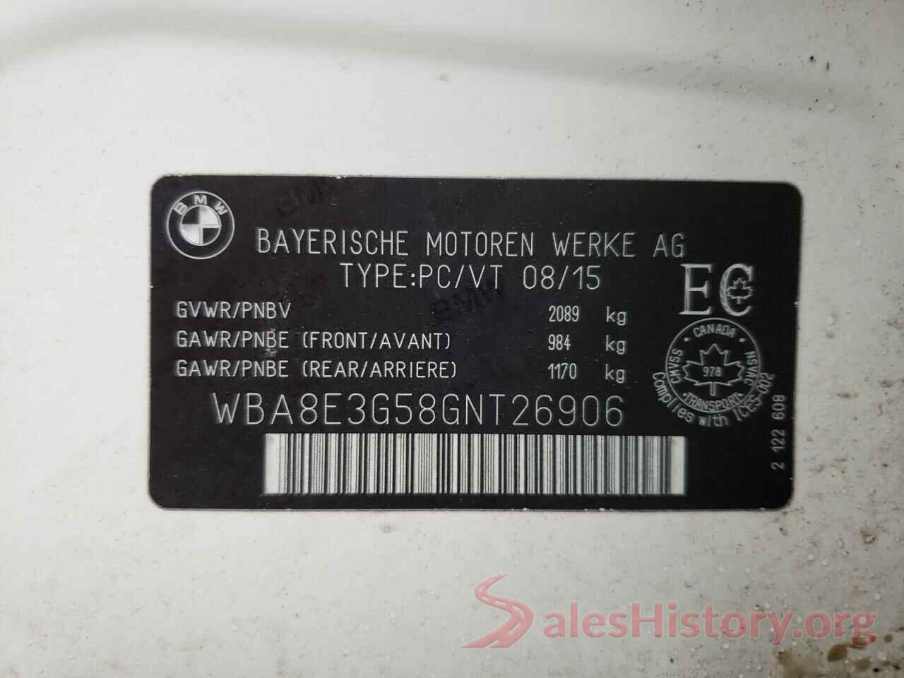 WBA8E3G58GNT26906 2016 BMW 3 SERIES