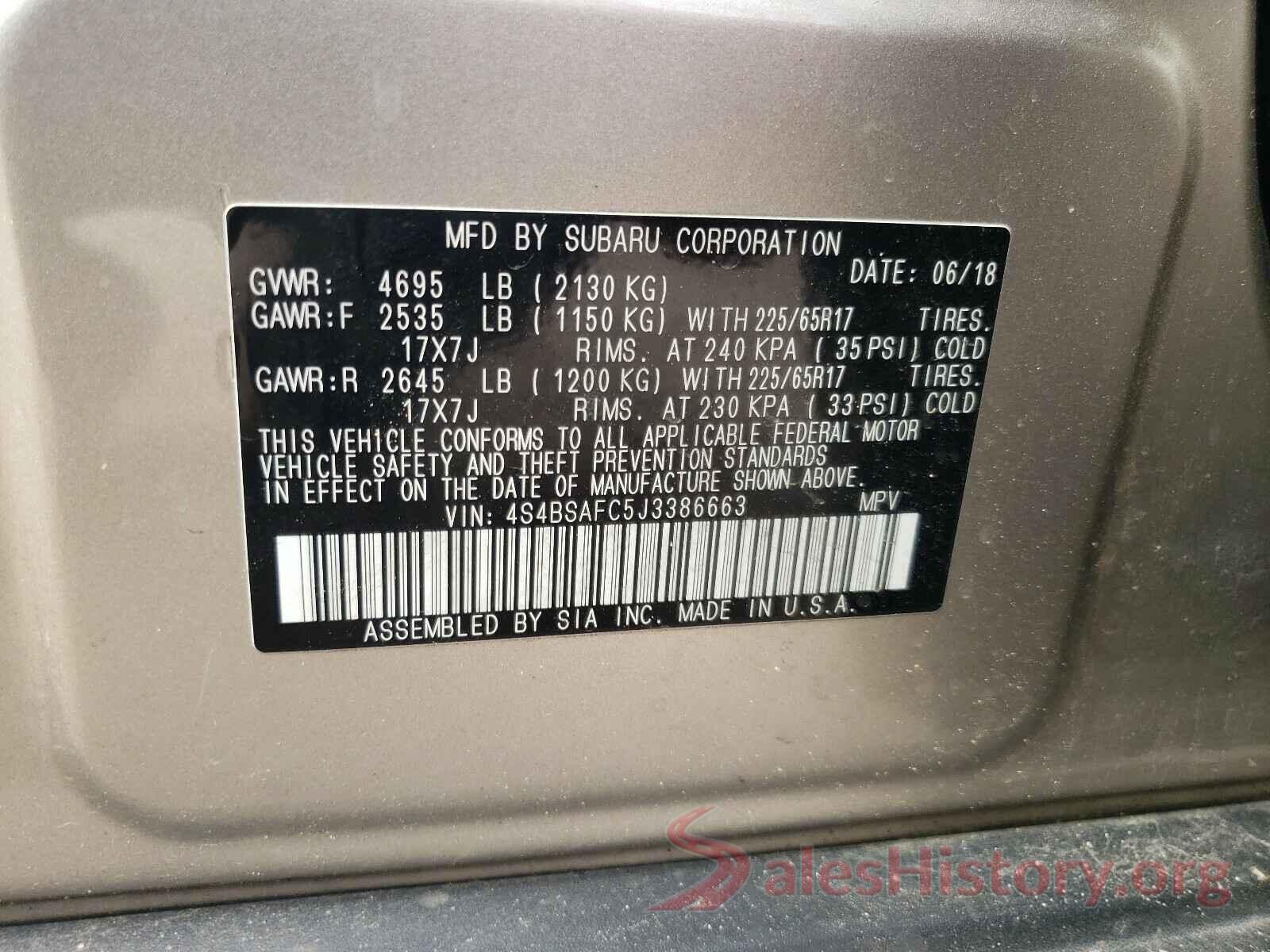 4S4BSAFC5J3386663 2018 SUBARU OUTBACK