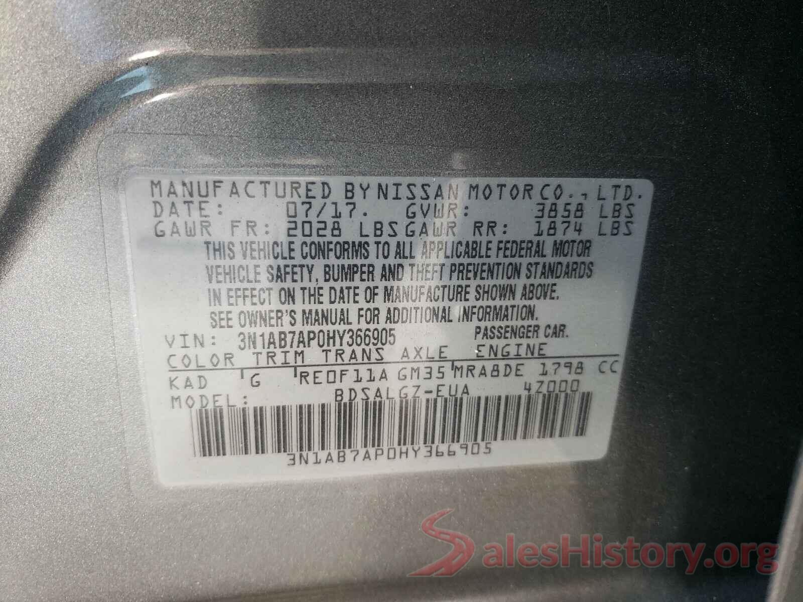 3N1AB7AP0HY366905 2017 NISSAN SENTRA