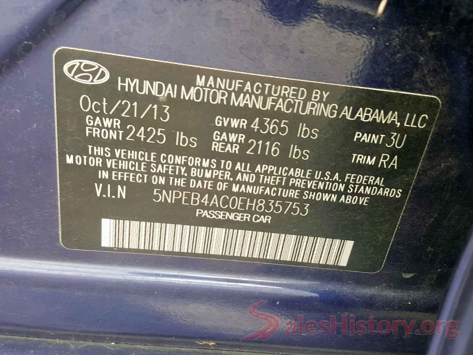 5NPEB4AC0EH835753 2014 HYUNDAI SONATA