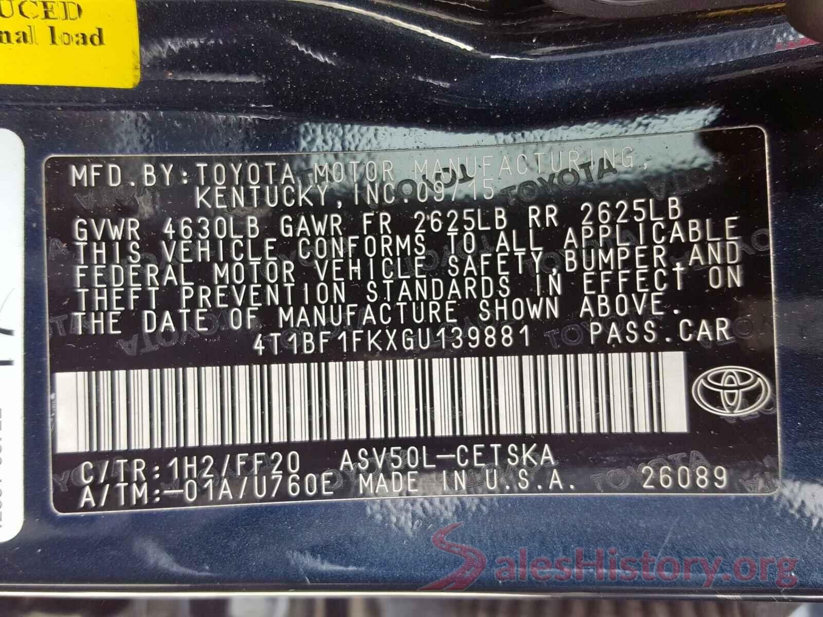 4T1BF1FKXGU139881 2016 TOYOTA CAMRY