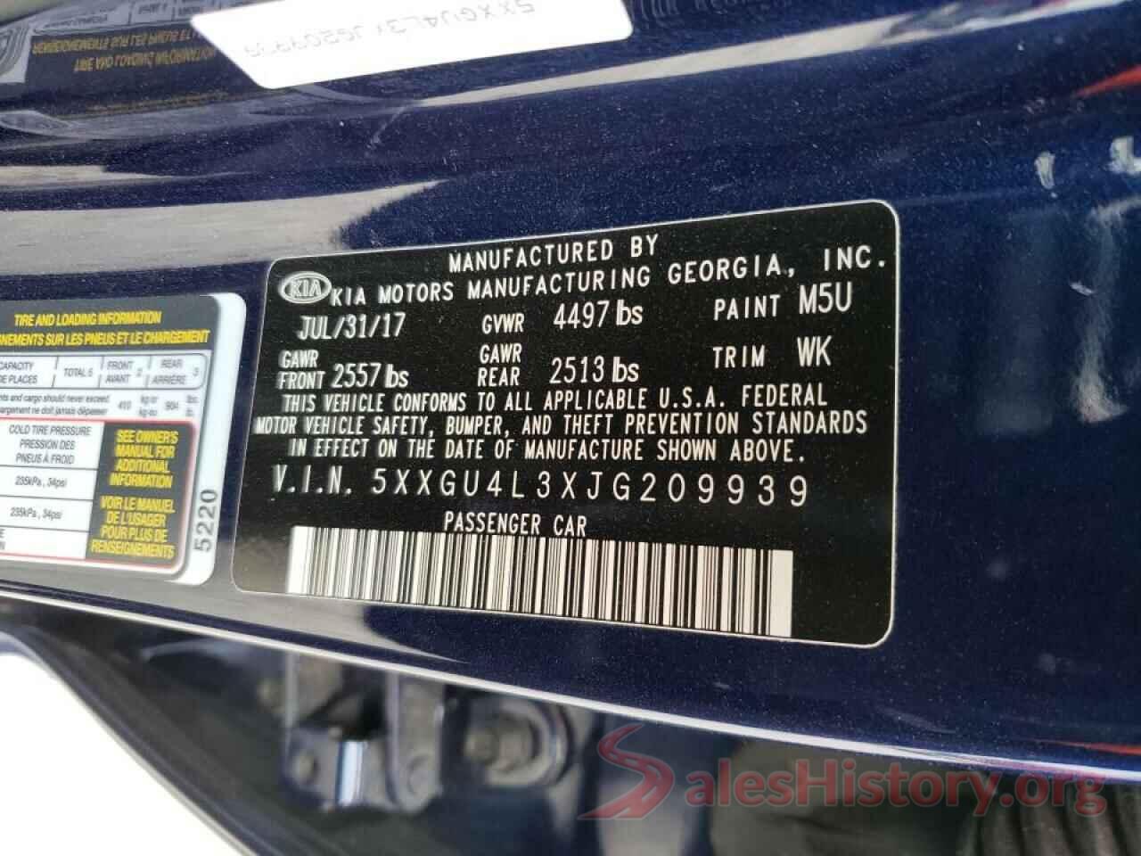 5XXGU4L3XJG209939 2018 KIA OPTIMA