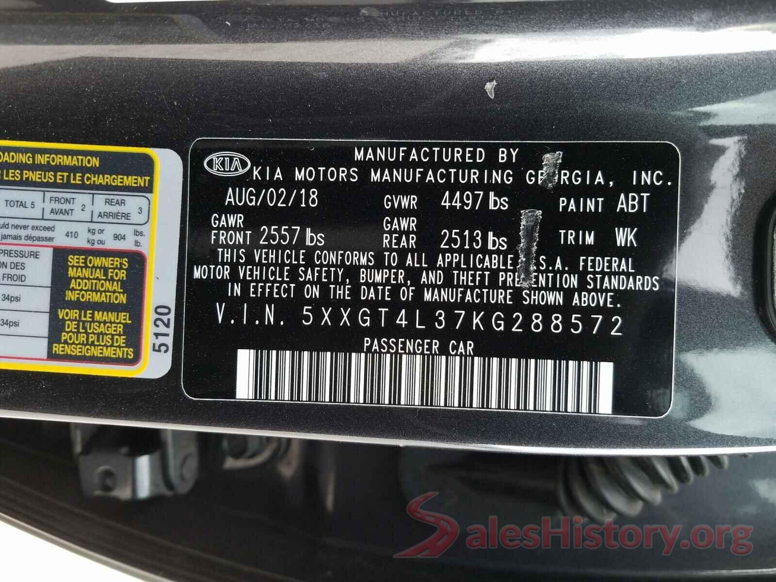 5XXGT4L37KG288572 2019 KIA OPTIMA