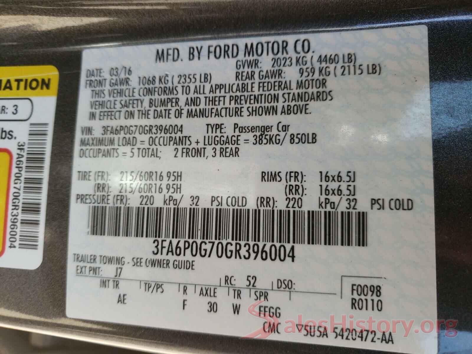 3FA6P0G70GR396004 2016 FORD FUSION