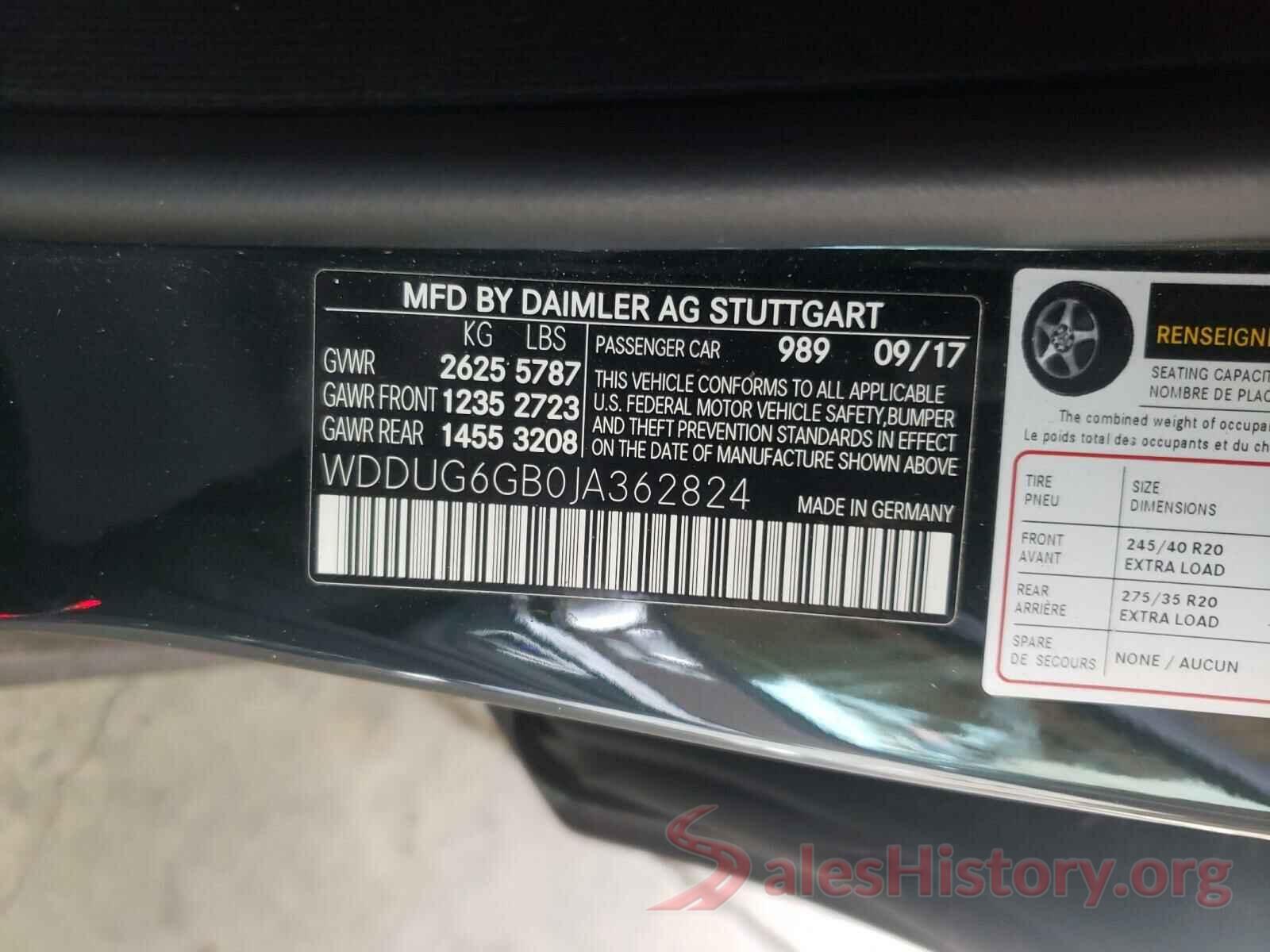 WDDUG6GB0JA362824 2018 MERCEDES-BENZ S CLASS