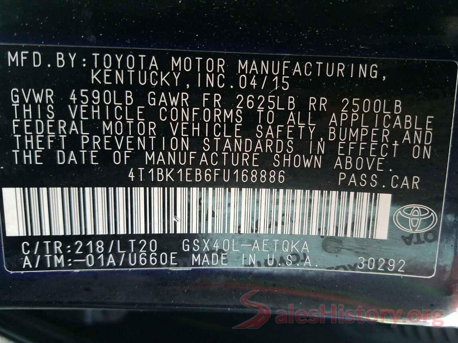 4T1BK1EB6FU168886 2015 TOYOTA AVALON