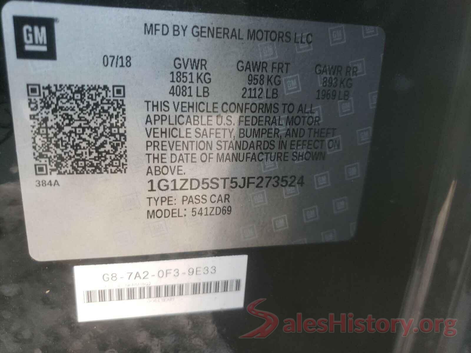 1G1ZD5ST5JF273524 2018 CHEVROLET MALIBU