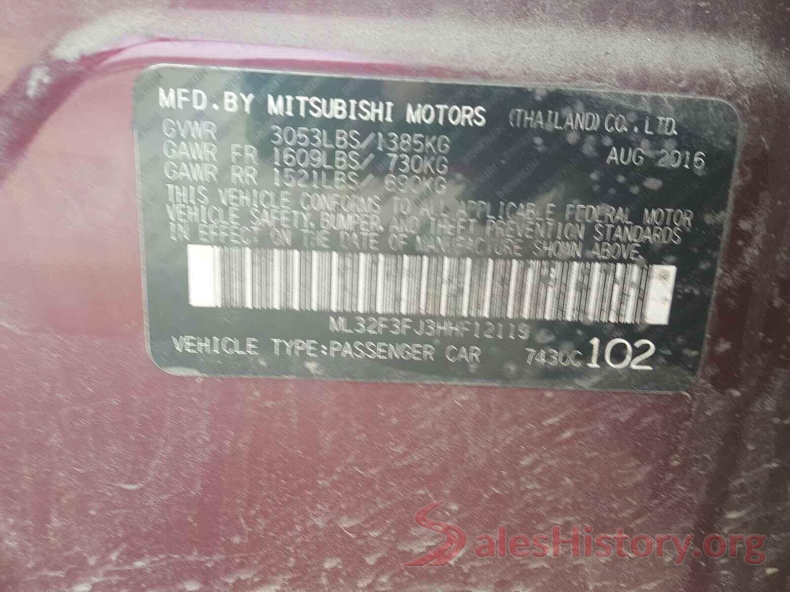 ML32F3FJ3HHF12119 2017 MITSUBISHI MIRAGE