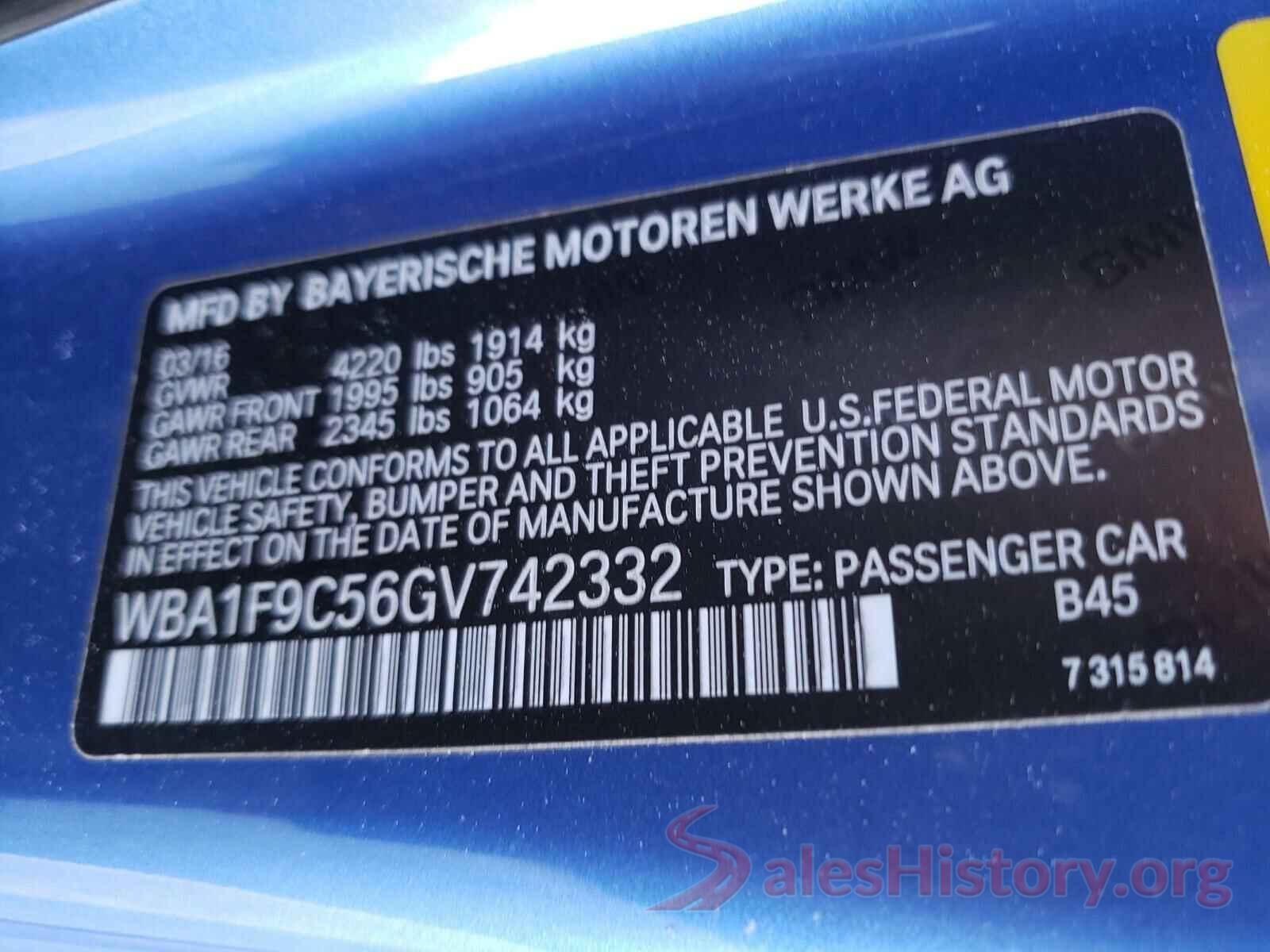 WBA1F9C56GV742332 2016 BMW 2 SERIES