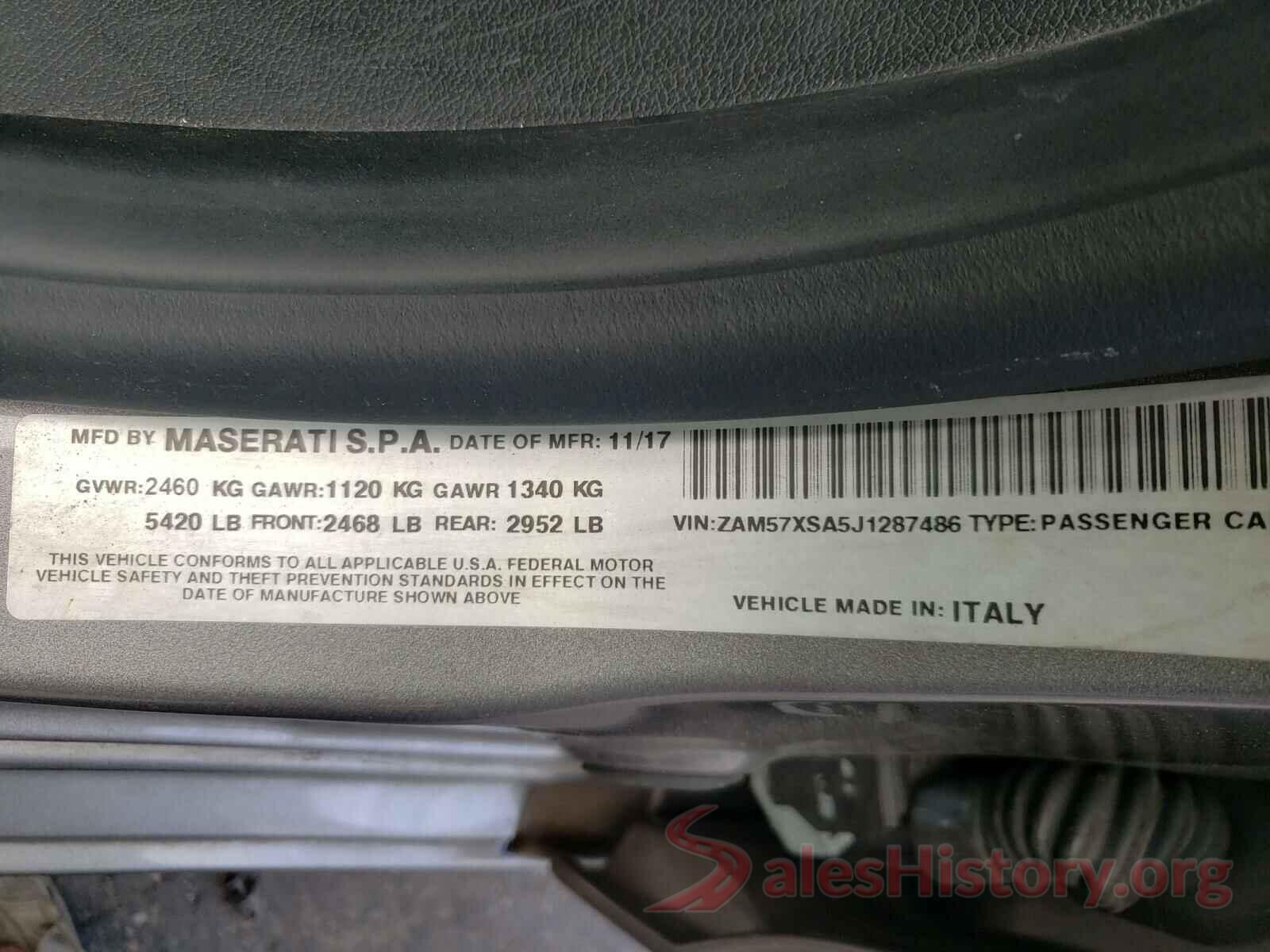 ZAM57XSA5J1287486 2018 MASERATI ALL MODELS