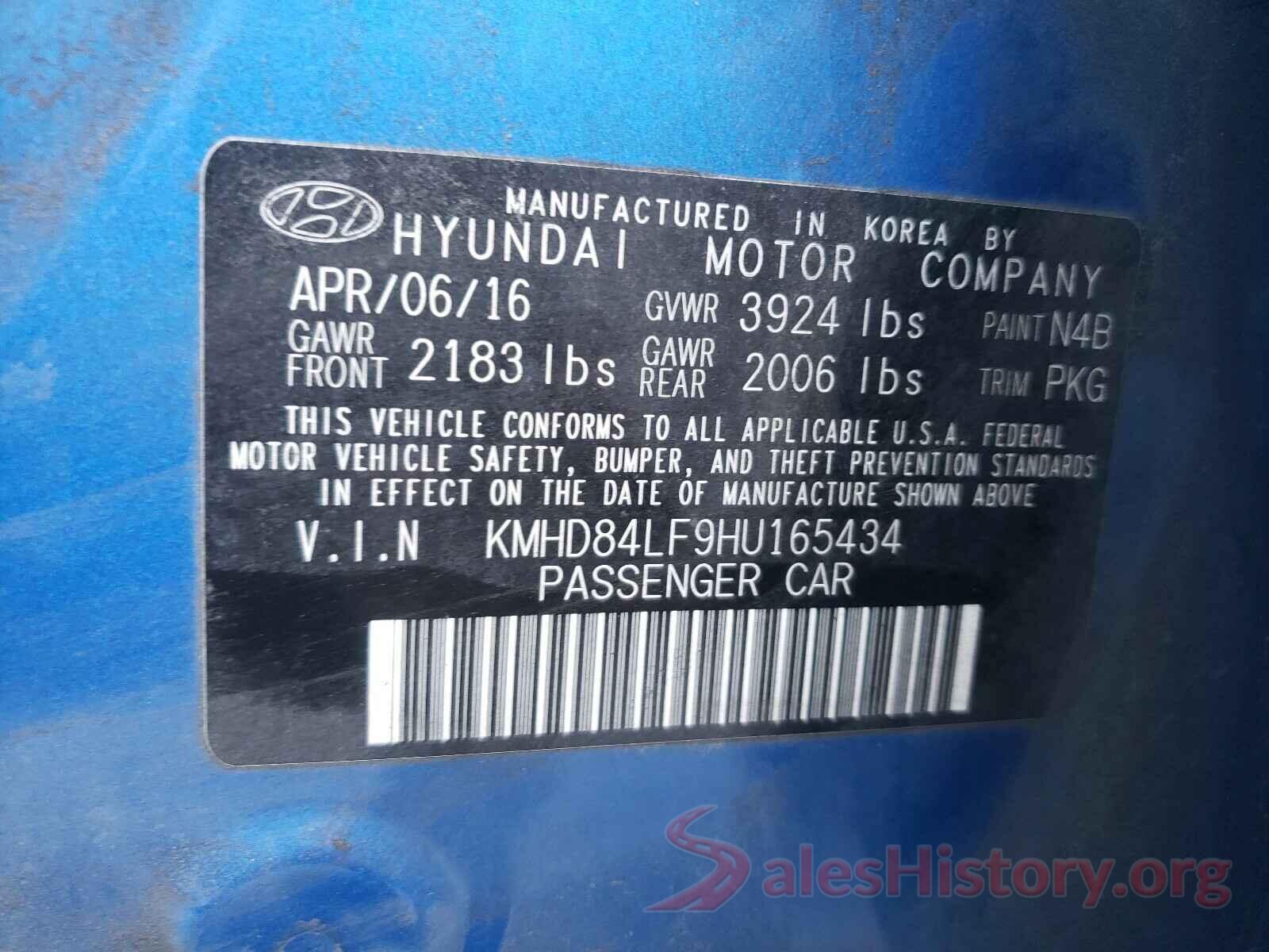 KMHD84LF9HU165434 2017 HYUNDAI ELANTRA