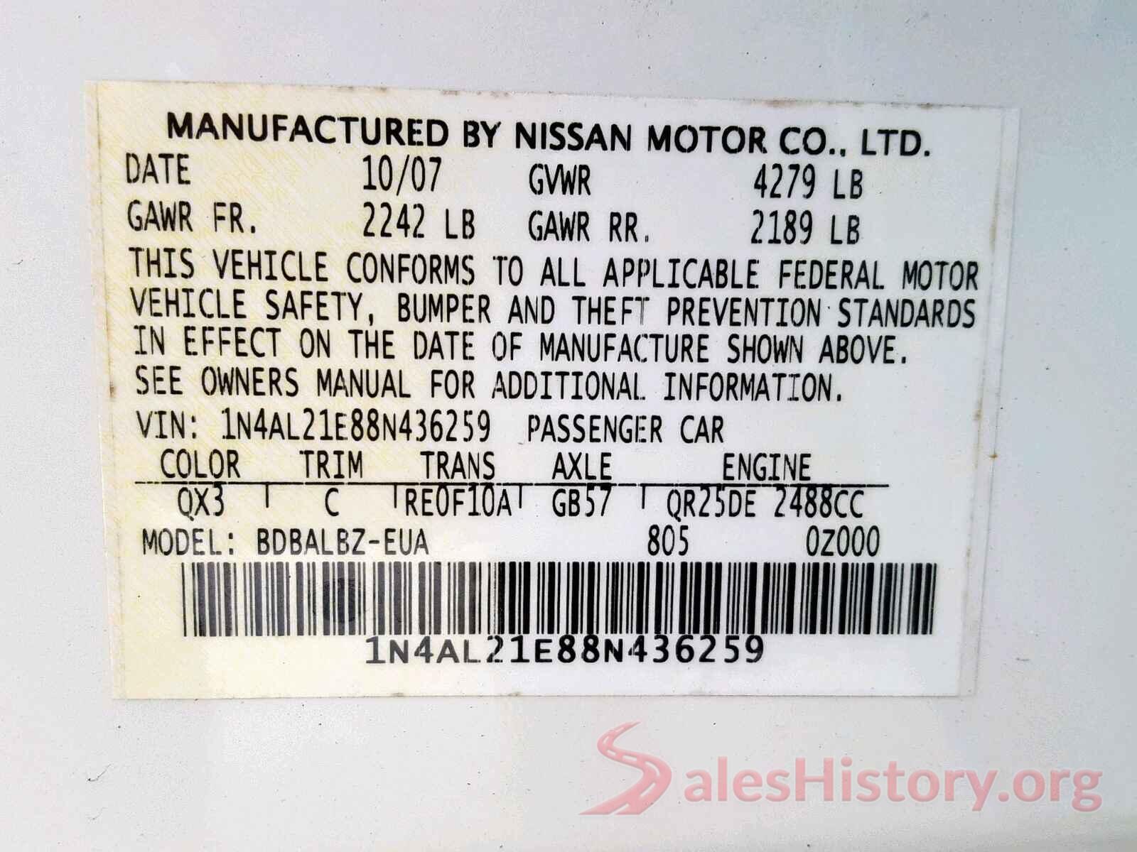 1N4AL21E88N436259 2008 NISSAN ALTIMA