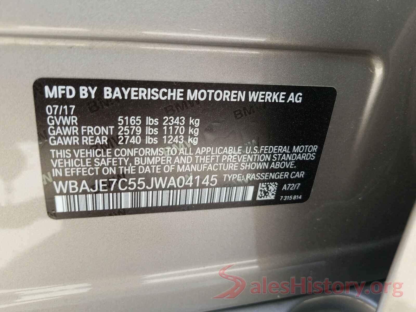 WBAJE7C55JWA04145 2018 BMW 5 SERIES