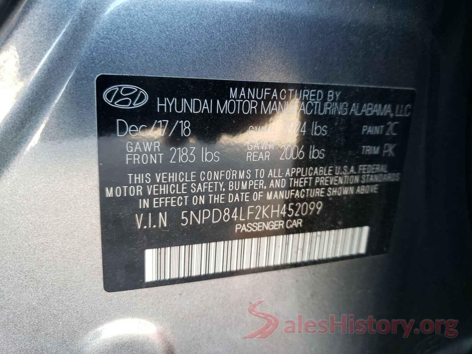 5NPD84LF2KH452099 2019 HYUNDAI ELANTRA