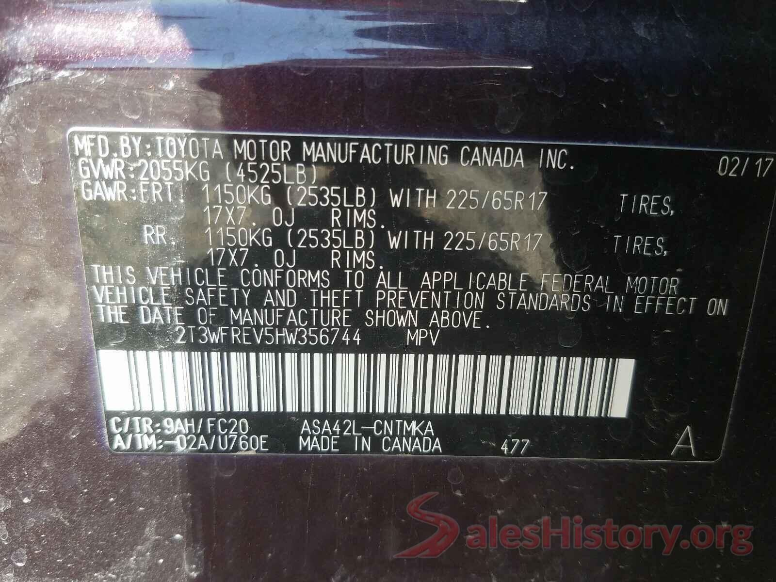 2T3WFREV5HW356744 2017 TOYOTA RAV4