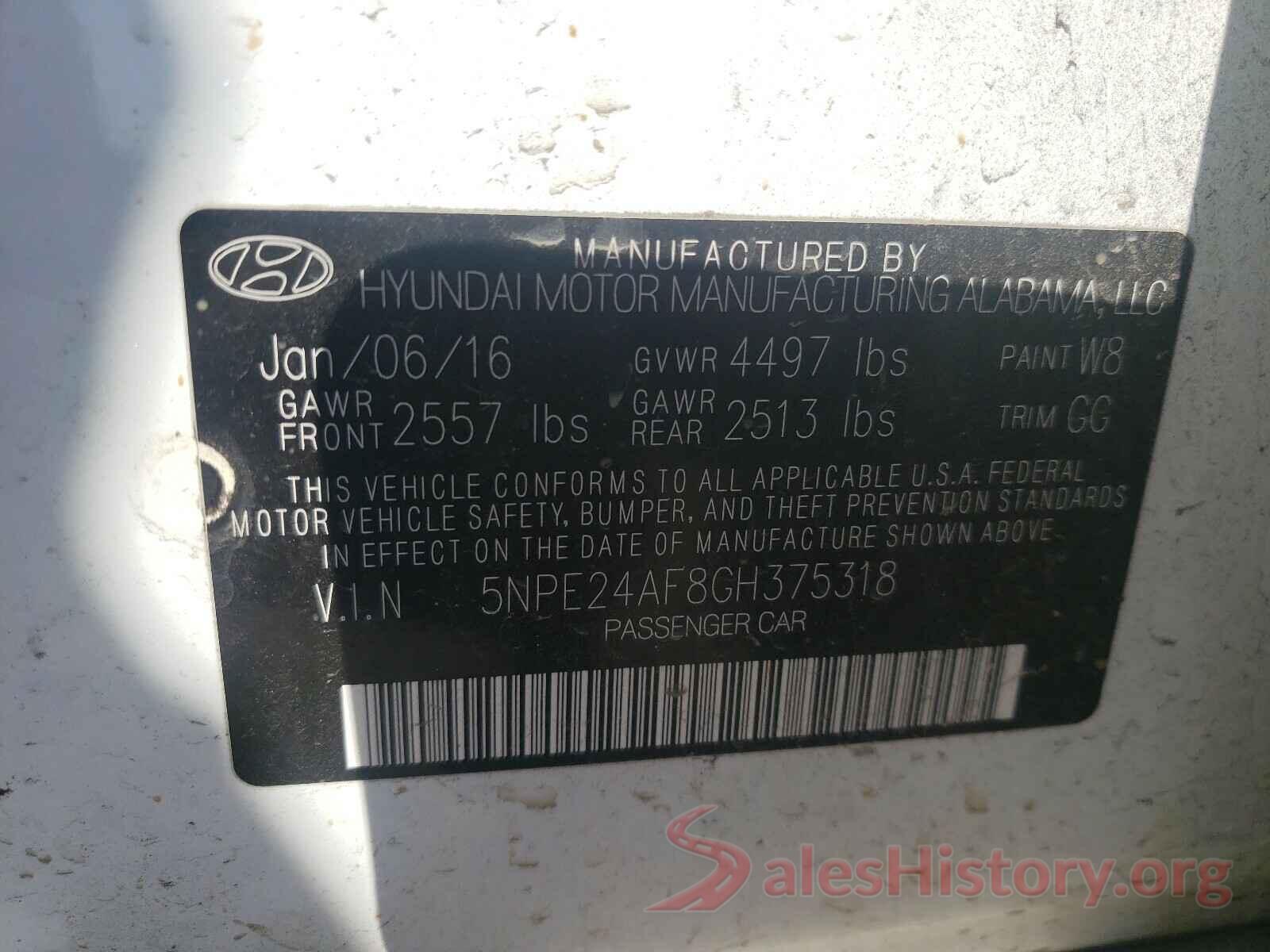 5NPE24AF8GH375318 2016 HYUNDAI SONATA