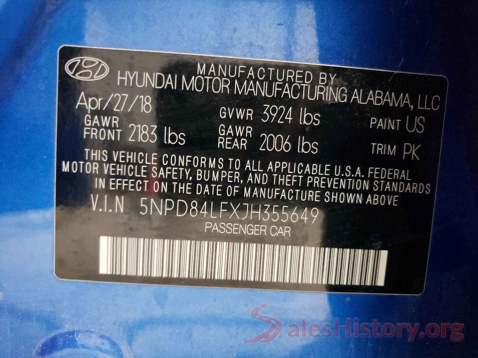 5NPD84LFXJH355649 2018 HYUNDAI ELANTRA