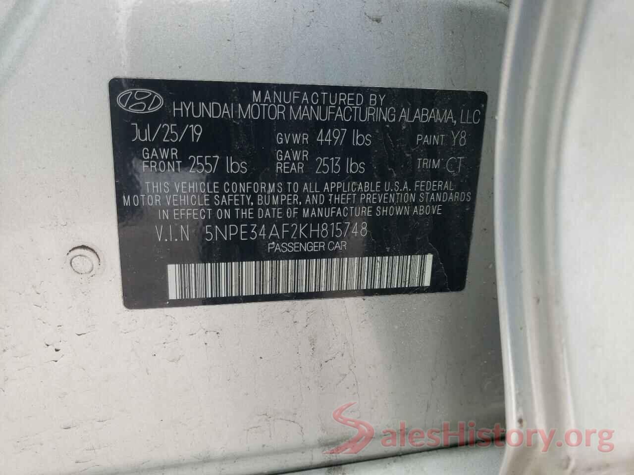 5NPE34AF2KH815748 2019 HYUNDAI SONATA