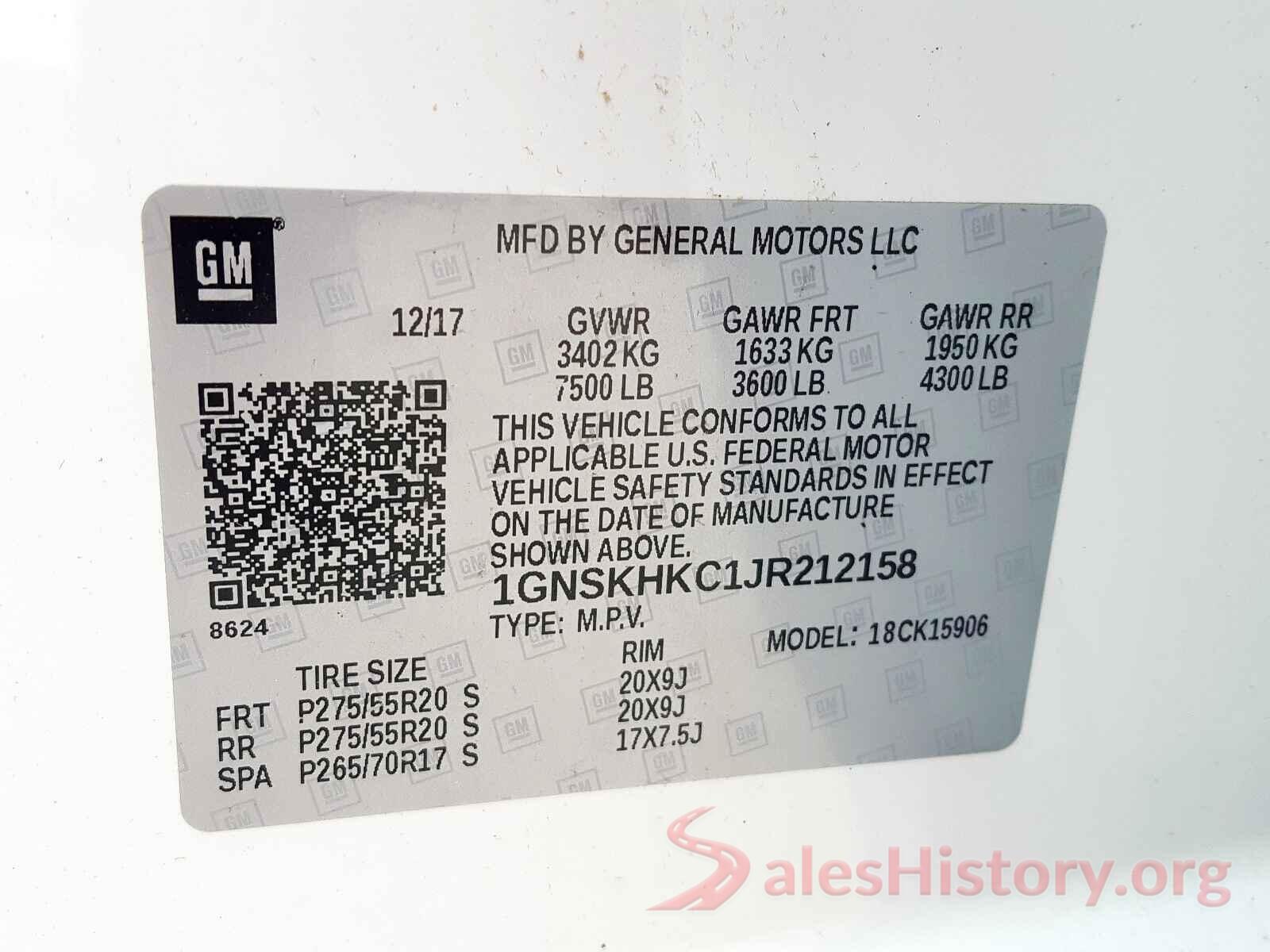 1GNSKHKC1JR212158 2018 CHEVROLET SUBURBAN