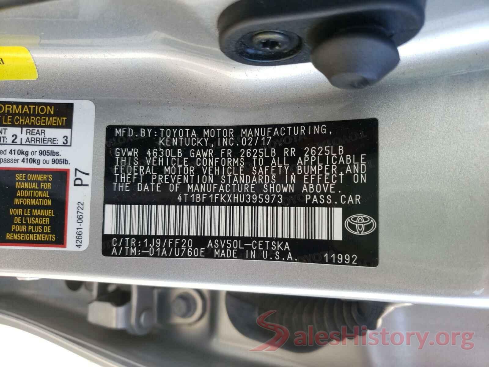 4T1BF1FKXHU395973 2017 TOYOTA CAMRY