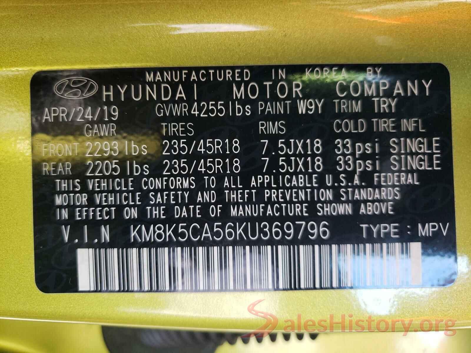 KM8K5CA56KU369796 2019 HYUNDAI KONA