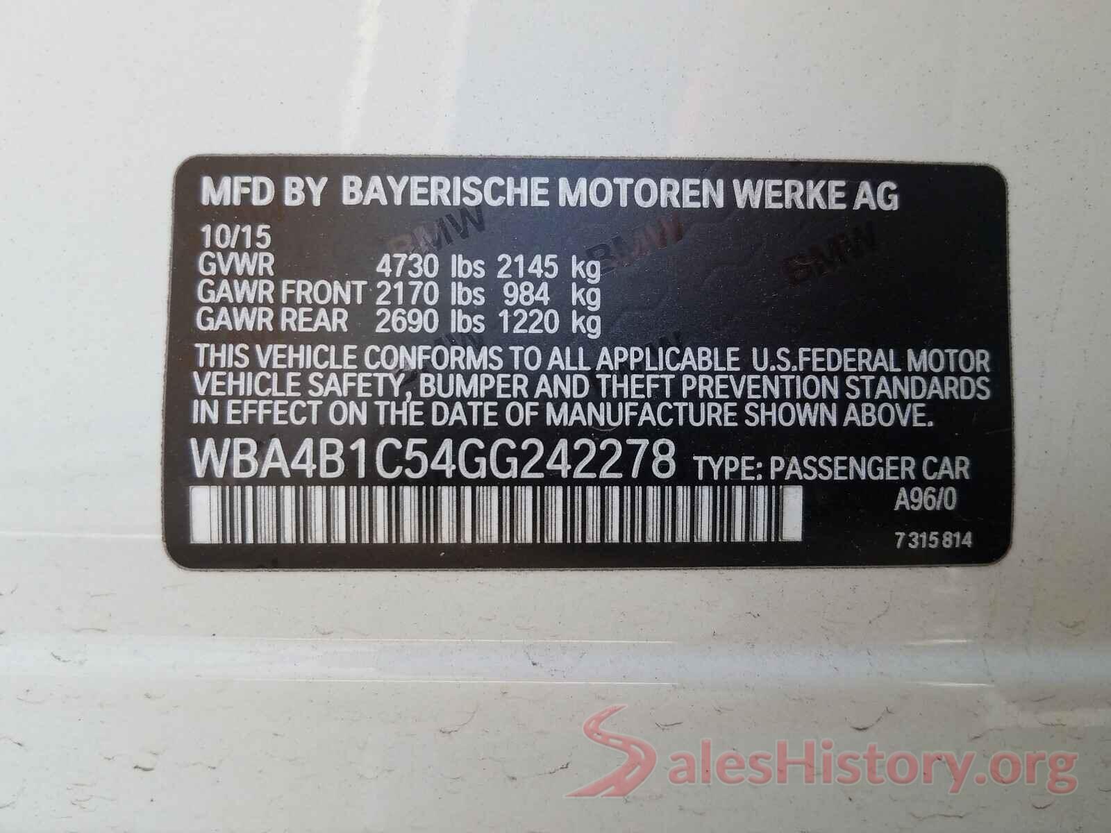 WBA4B1C54GG242278 2016 BMW 4 SERIES