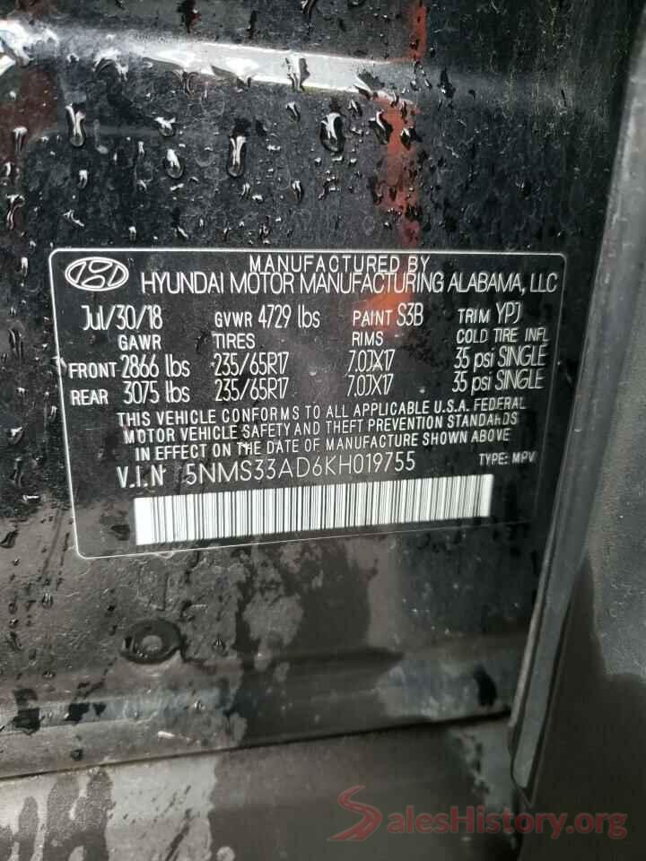 5NMS33AD6KH019755 2019 HYUNDAI SANTA FE