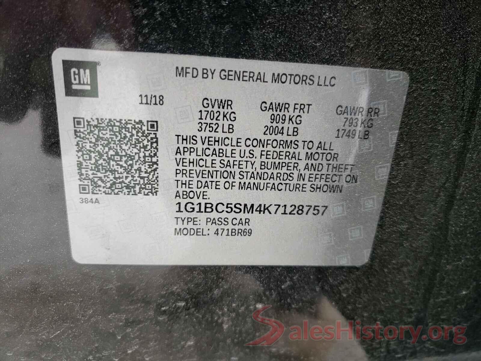 1G1BC5SM4K7128757 2019 CHEVROLET CRUZE