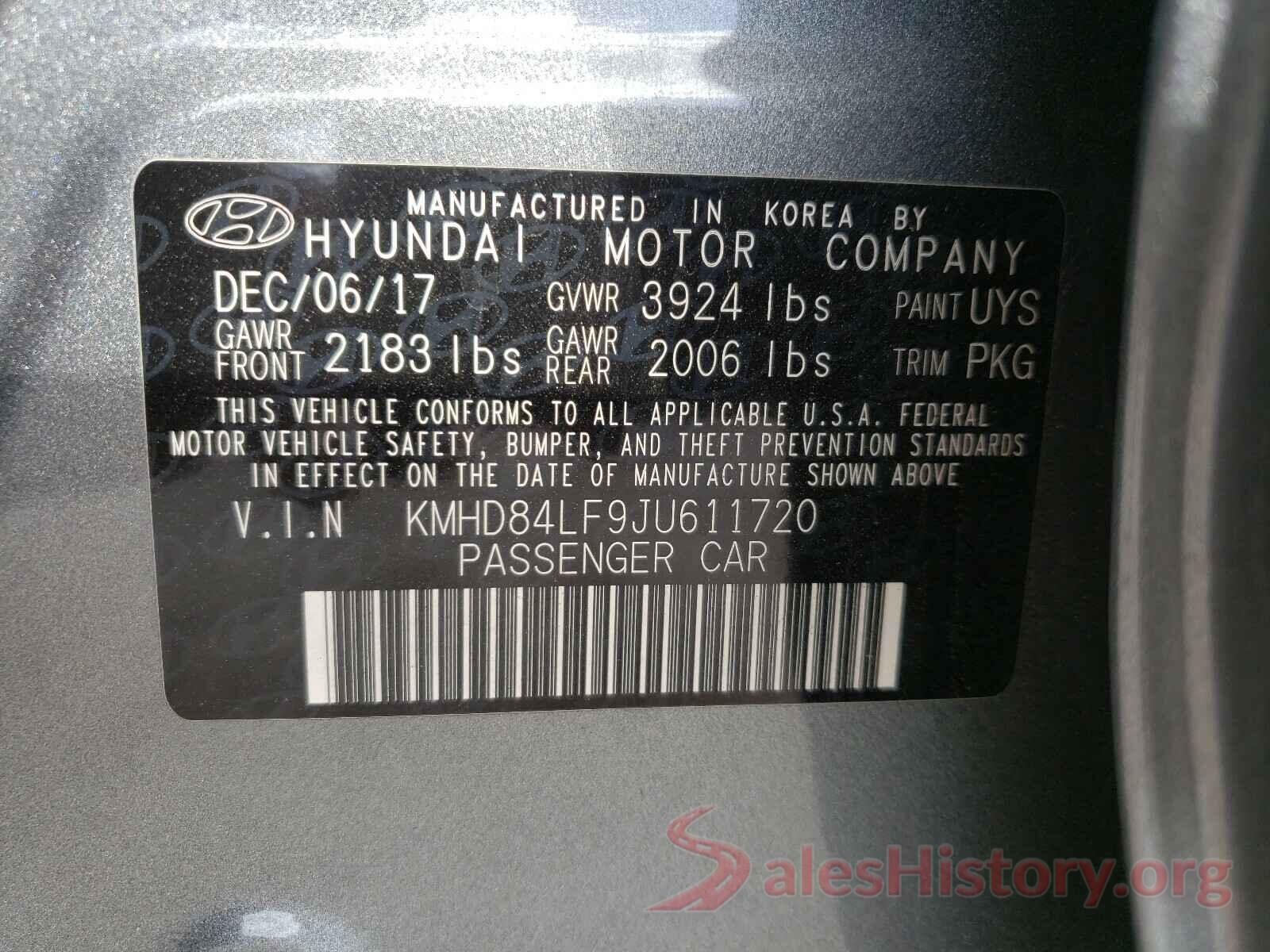 KMHD84LF9JU611720 2018 HYUNDAI ELANTRA