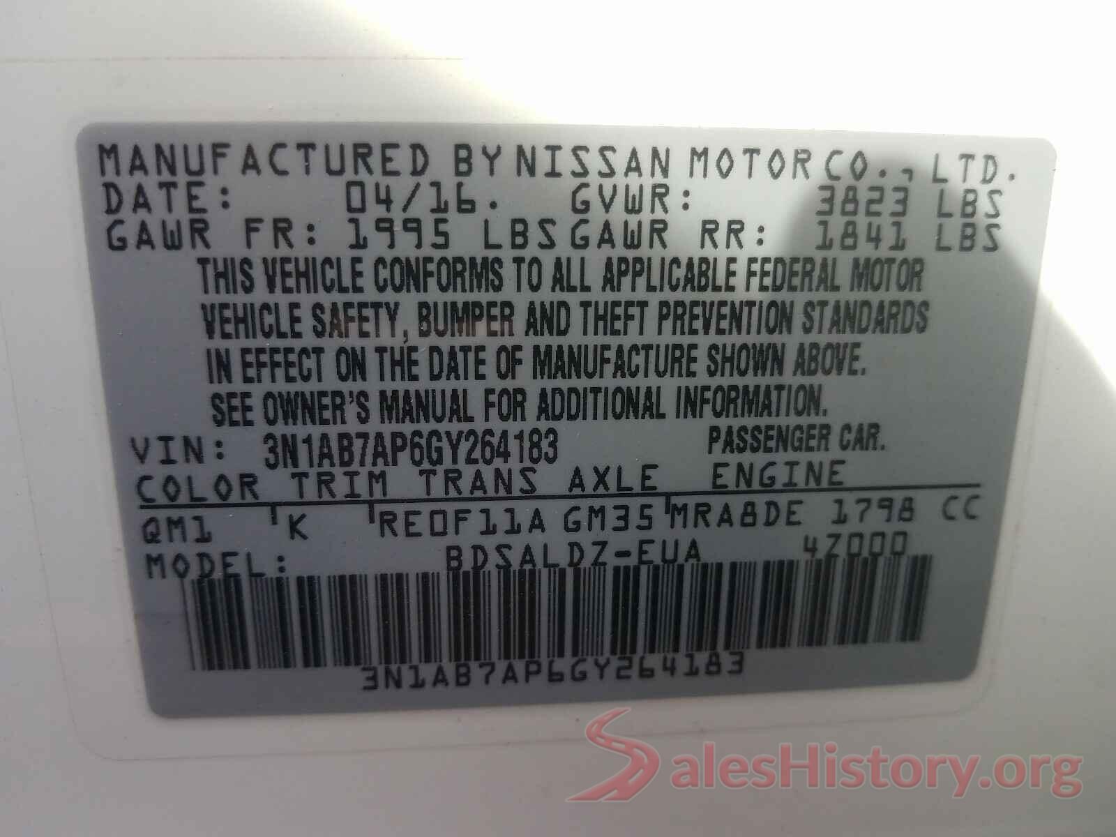 3N1AB7AP6GY264183 2016 NISSAN SENTRA