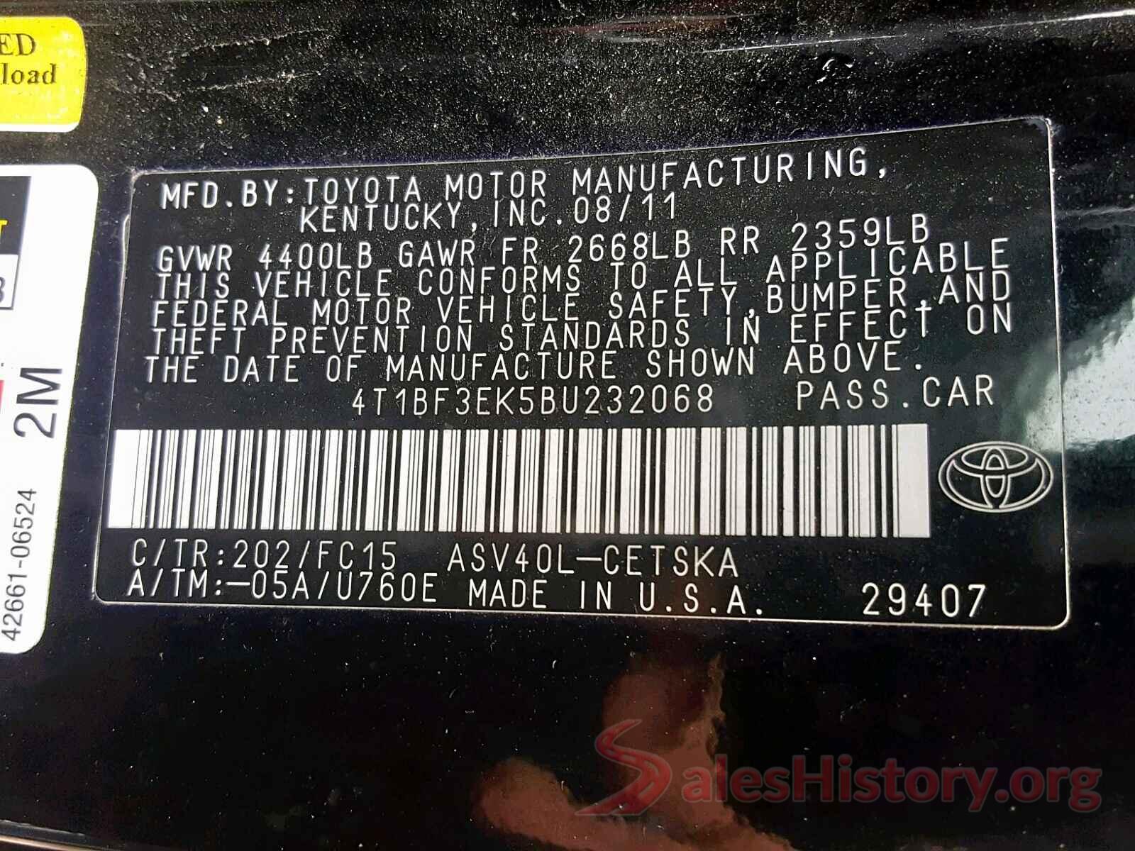 4T1BF3EK5BU232068 2011 TOYOTA CAMRY BASE