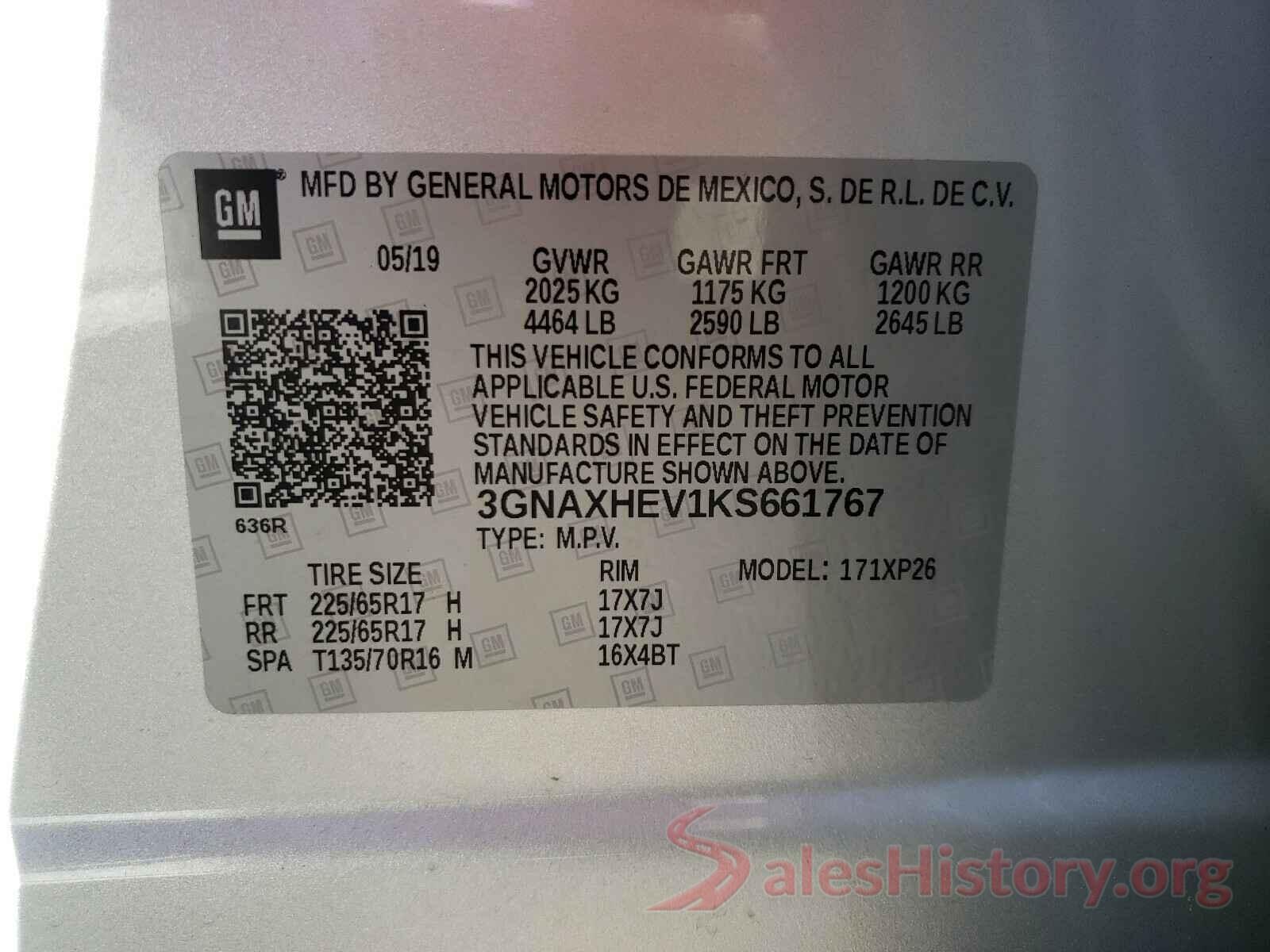 3GNAXHEV1KS661767 2019 CHEVROLET EQUINOX