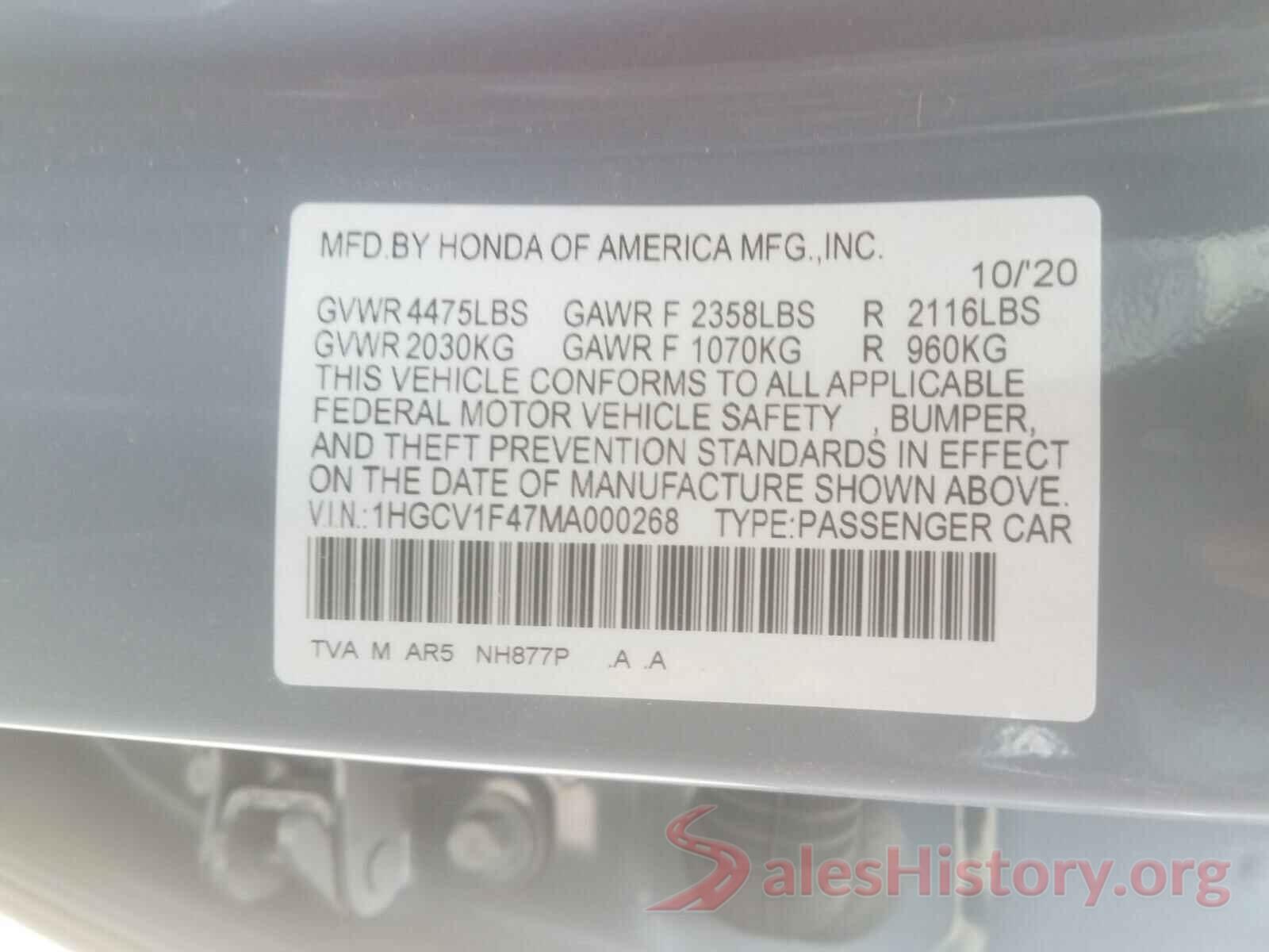 1HGCV1F47MA000268 2021 HONDA ACCORD