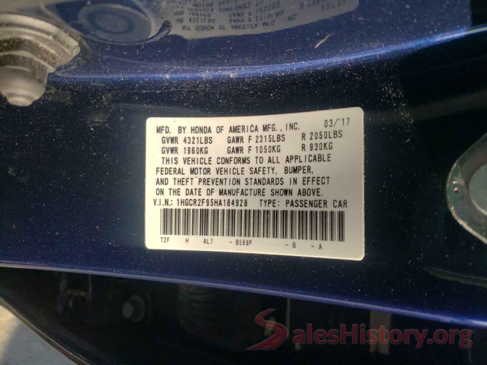 1HGCR2F95HA184928 2017 HONDA ACCORD