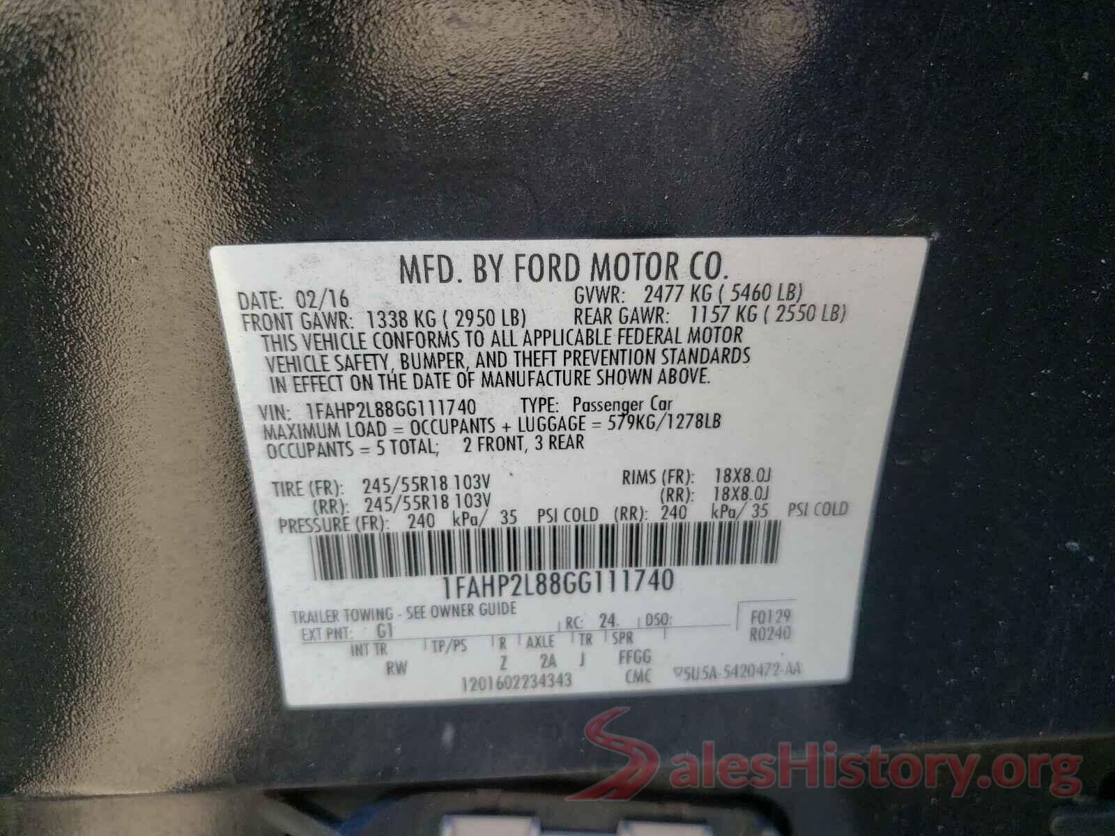 1FAHP2L88GG111740 2016 FORD TAURUS