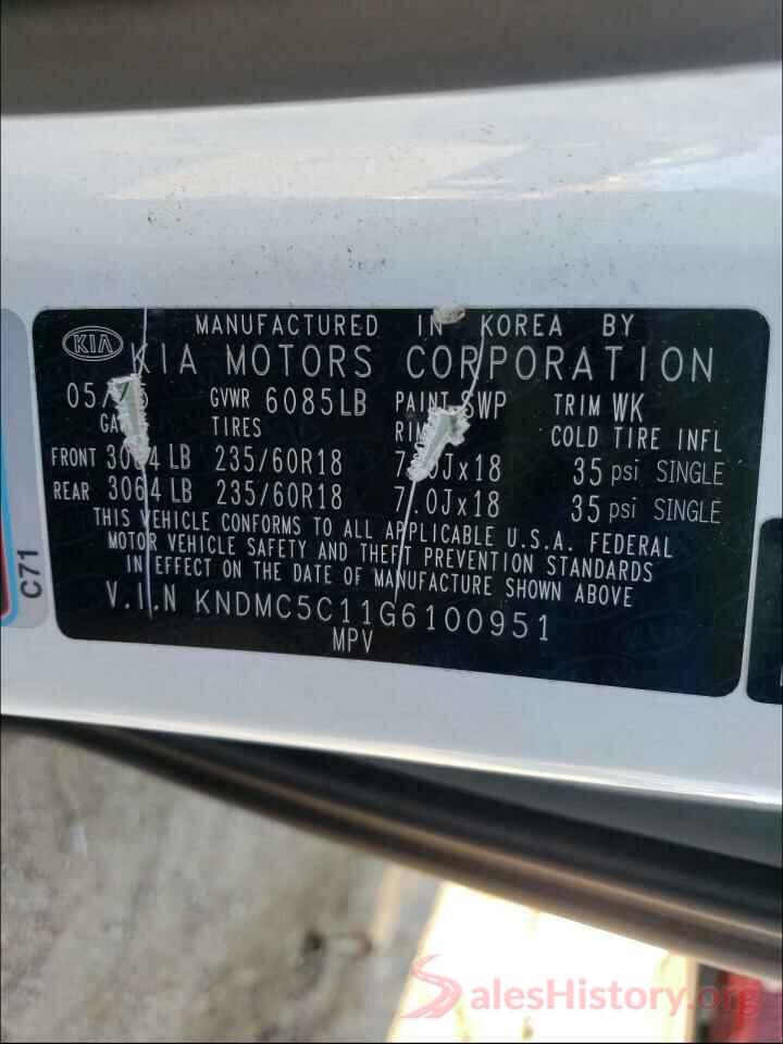 KNDMC5C11G6100951 2016 KIA SEDONA