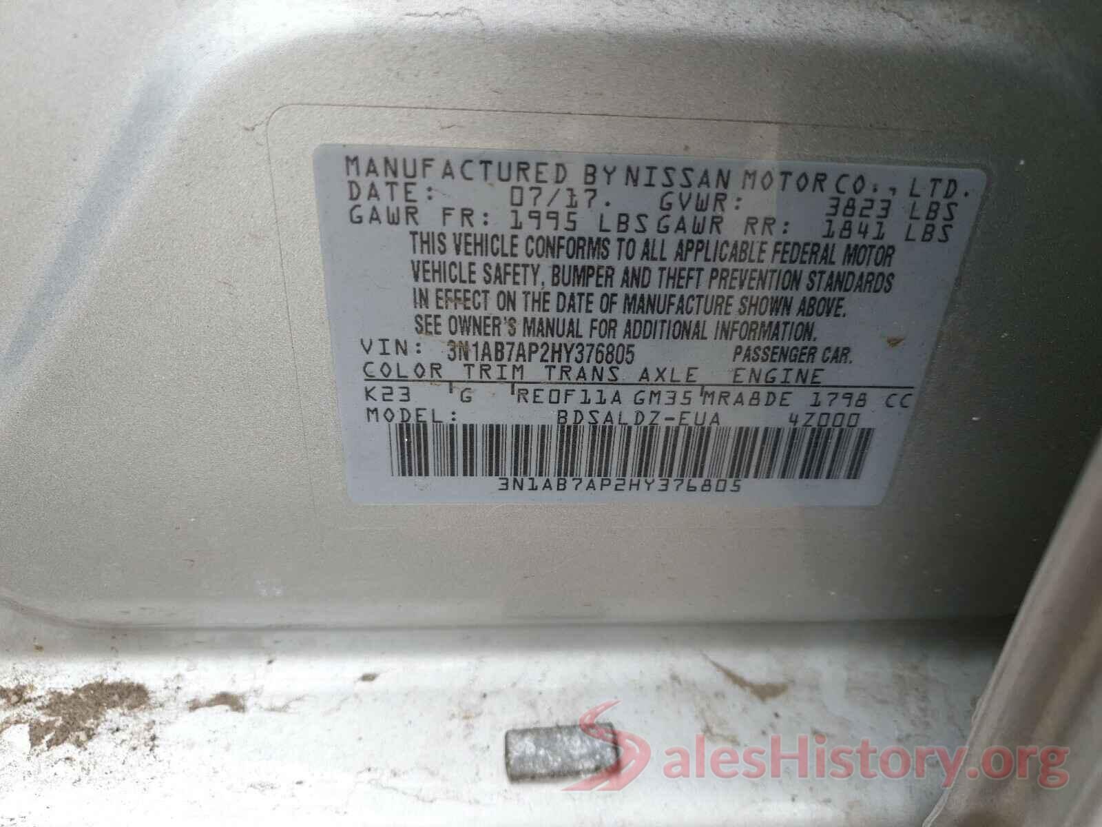 3N1AB7AP2HY376805 2017 NISSAN SENTRA