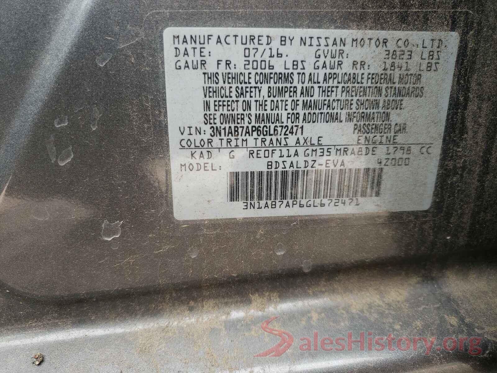 3N1AB7AP6GL672471 2016 NISSAN SENTRA