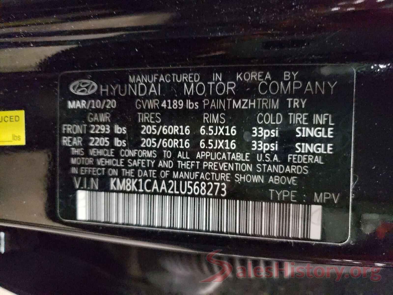 KM8K1CAA2LU568273 2020 HYUNDAI KONA