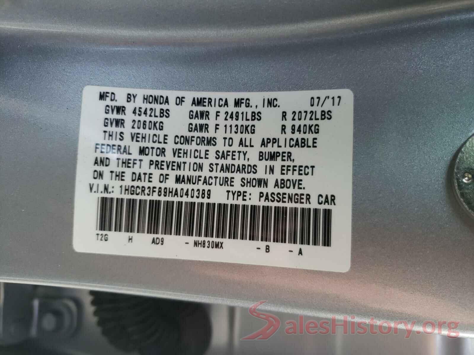 1HGCR3F89HA040389 2017 HONDA ACCORD