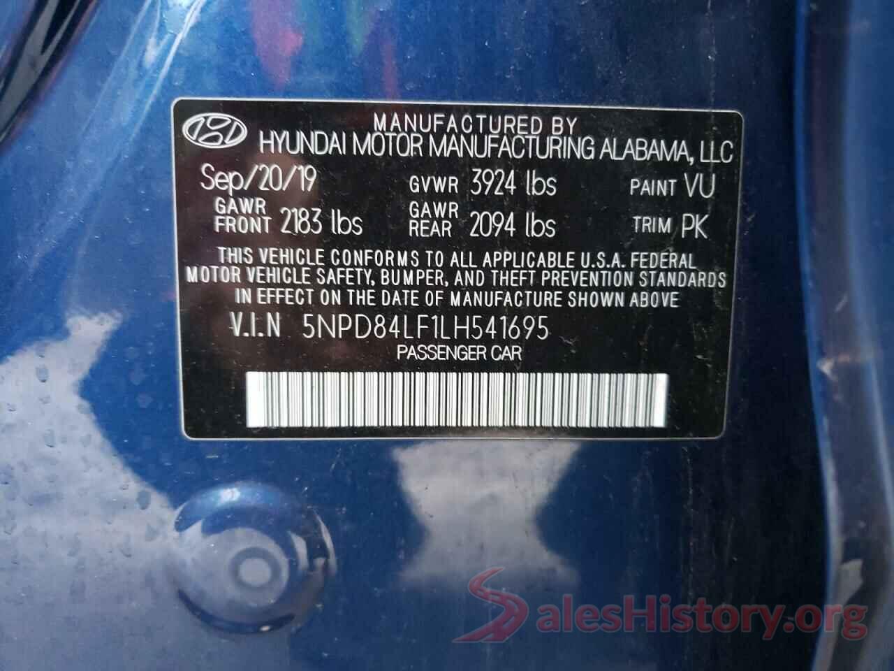 5NPD84LF1LH541695 2020 HYUNDAI ELANTRA