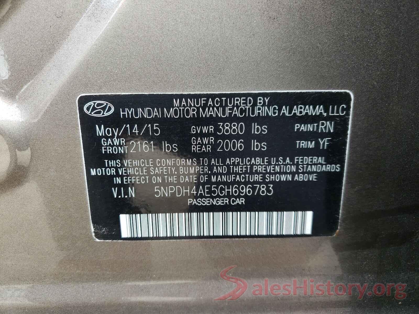 5NPDH4AE5GH696783 2016 HYUNDAI ELANTRA