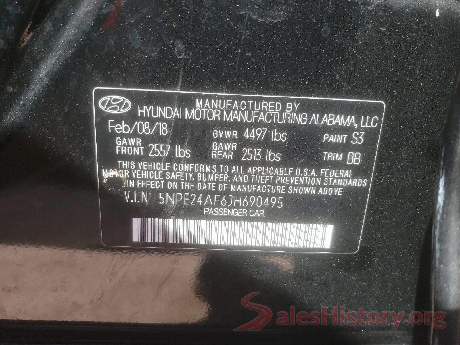 5NPE24AF6JH690495 2018 HYUNDAI SONATA