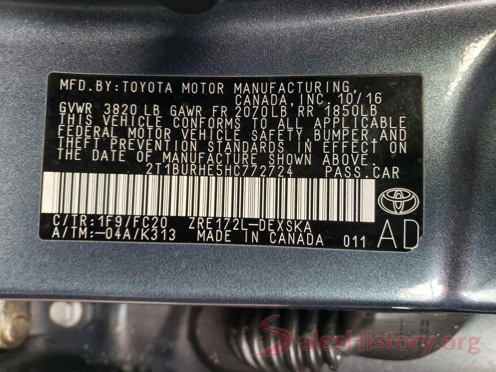 2T1BURHE5HC772724 2017 TOYOTA COROLLA