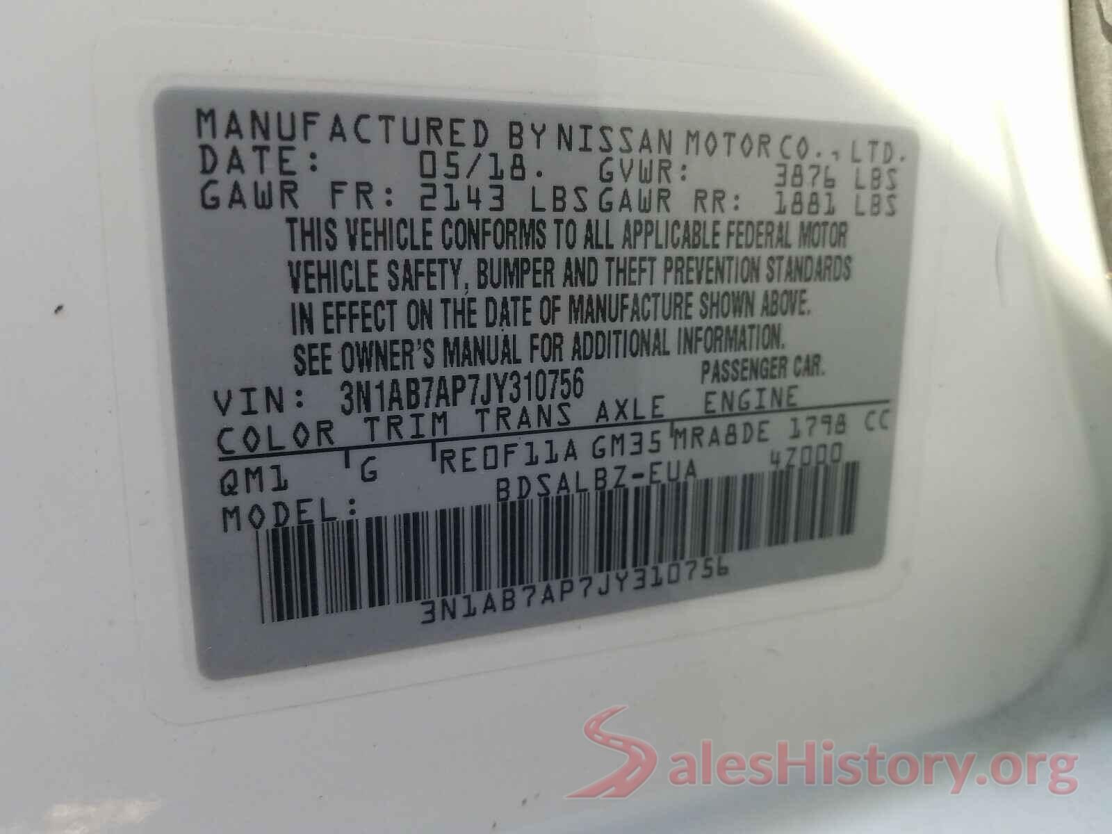 3N1AB7AP7JY310756 2018 NISSAN SENTRA