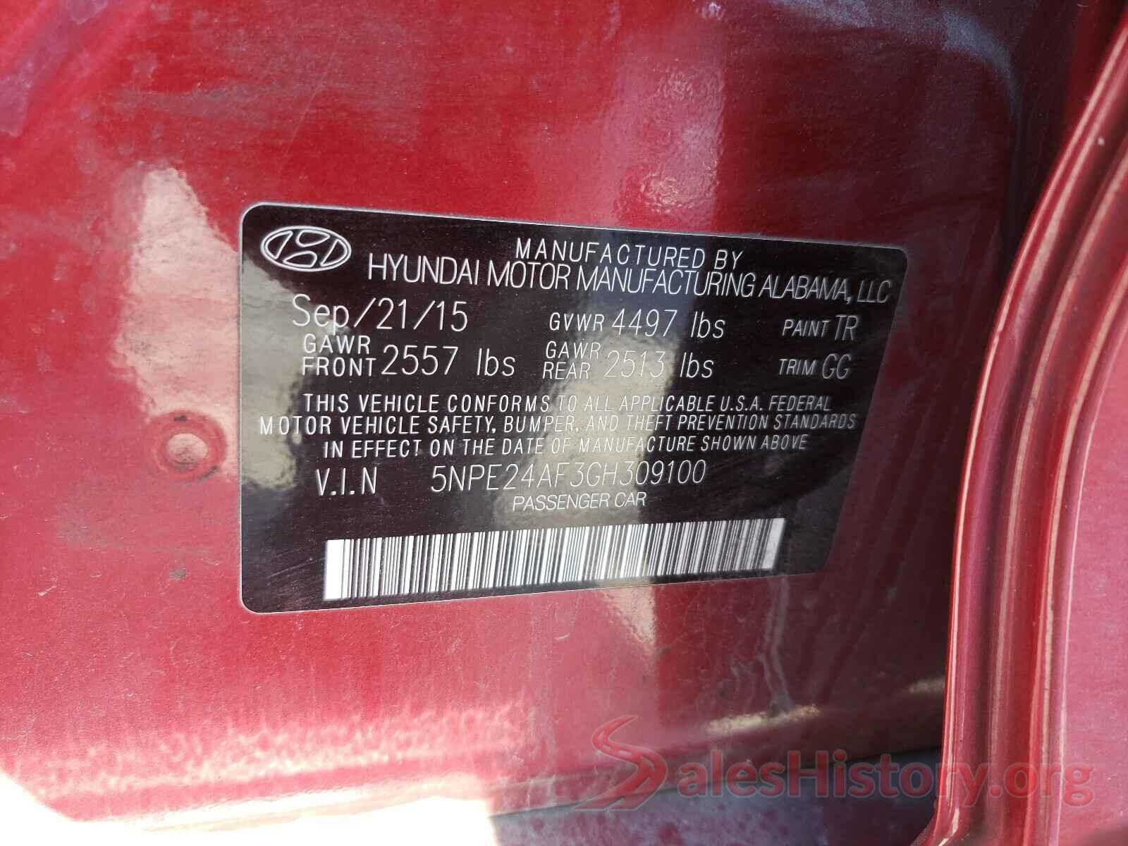 5NPE24AF3GH309100 2016 HYUNDAI SONATA