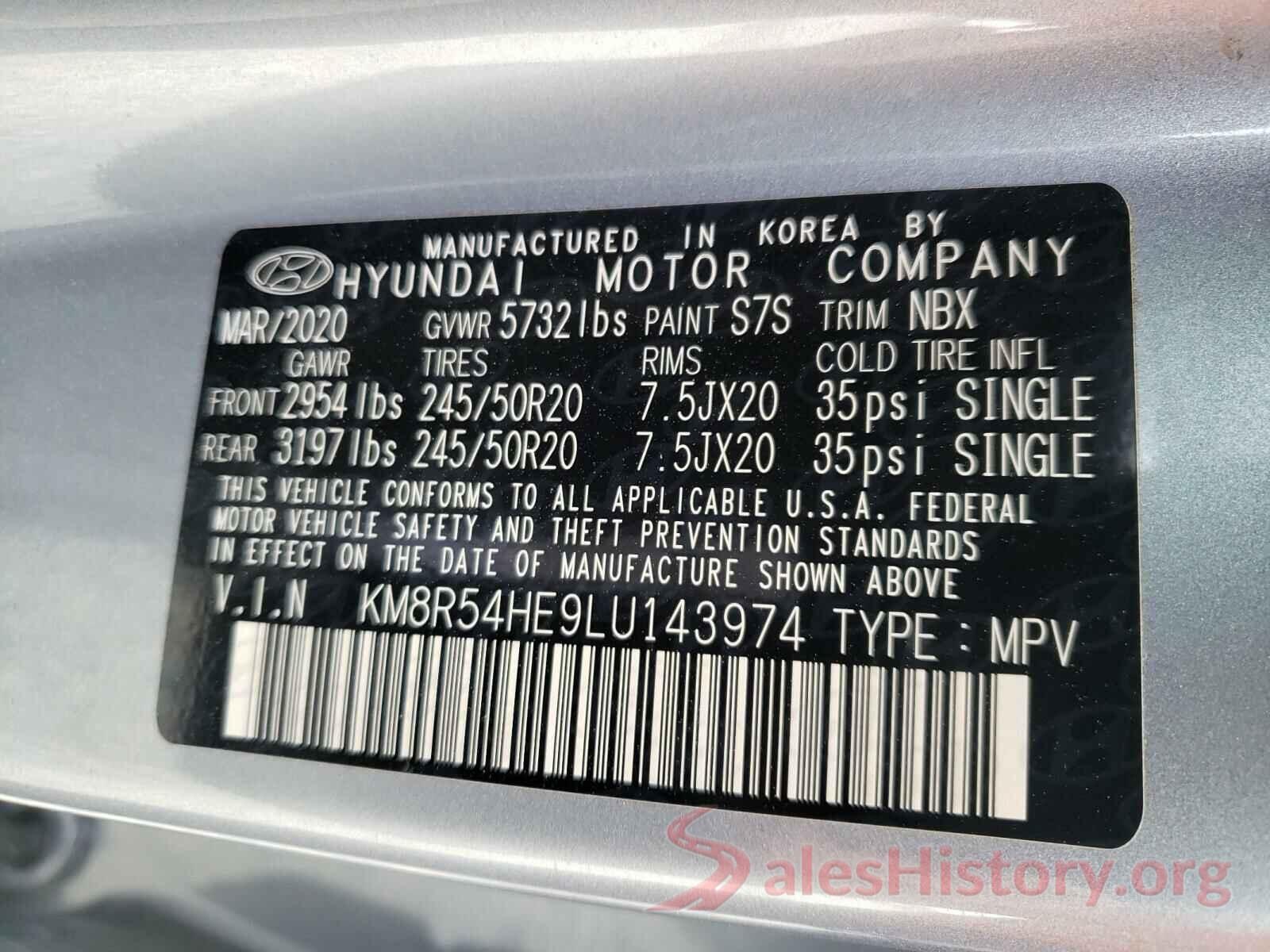 KM8R54HE9LU143974 2020 HYUNDAI PALISADE